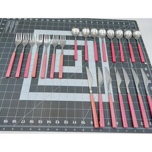 Anacapa Stainless Flatware Pink Melamine Handle Taiwan 22 Pieces Spoons Forks
